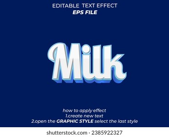 efecto de texto de leche, fuente editable, tipografía, texto 3d. plantilla de vector