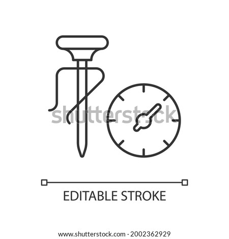 Milk thermometer linear icon. Professional tool for measuring food and drink temperature. Thin line customizable illustration. Contour symbol. Vector isolated outline drawing. Editable stroke