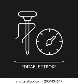Milk thermometer white linear icon for dark theme. Professional tool for measuring temperature. Thin line customizable illustration. Isolated vector contour symbol for night mode. Editable stroke