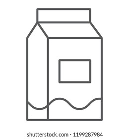 Milk thin line icon, drink and food, milk pack sign, vector graphics, a linear pattern on a white background, eps 10.