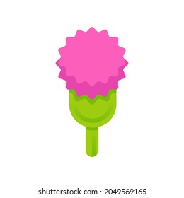 Milk thistle flower bud on a short stem. Vector flat illustration isolated on white.