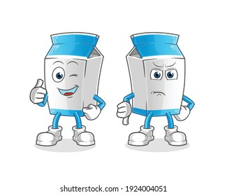milk thumbs up and thumbs down cartoon. cartoon mascot vector