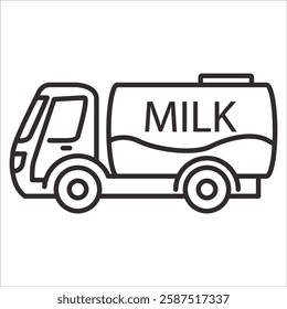 Milk truck. Milk farm delivery.  Milk tanker truck.Dairy delivery service.Outline vector illustration.Isolated on white background.