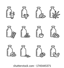 Milk types thin line icon set. Vector.