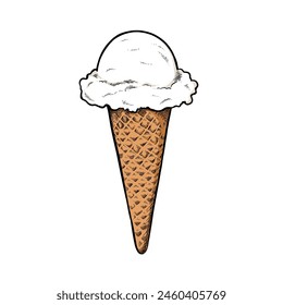 Milk vanilla ice cream cone, Almond milk coconut ice cream cones, Homemade ice cream white hand drawn