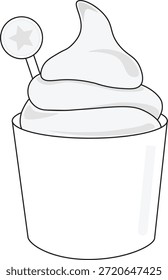Milch Vanille Soft servieren Eis in einer weißen Tasse mit Sterntopf, Vektorgrafik klassischen weißen gefrorenen Jogurt oder Milcheis