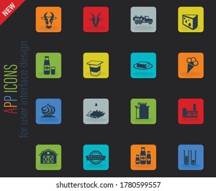 Milk vector color web icons on dark background for user interface design