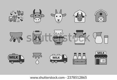 Milk vector grayscale icons set. Dairy products sign. Graph symbol for cooking web site and apps design, logo, app, UI