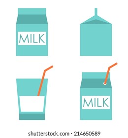 Milk vector icons set. Milk box icon
