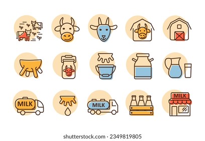 Milk vector icons set. Dairy products sign. Graph symbol for cooking web site and apps design, logo, app, UI
