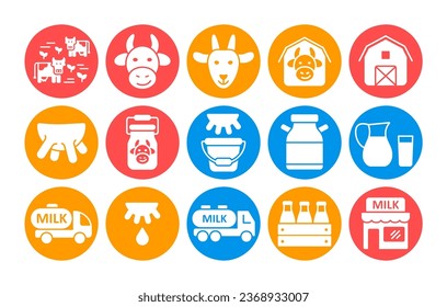 Juego de iconos de vector de leche. Señal de productos lácteos. Símbolo gráfico para cocinar diseño de sitio web y aplicaciones, logotipo, aplicación, interfaz de usuario