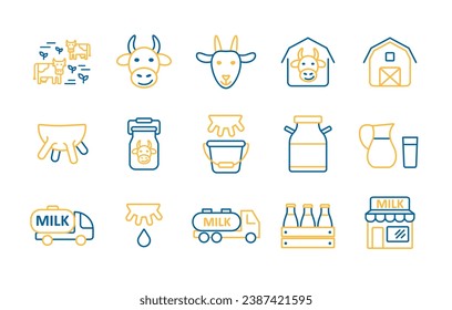 Milk vector icons set. Dairy products sign. Graph symbol for cooking web site and apps design, logo, app, UI