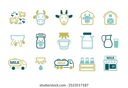 Milk vector icons set. Dairy products sign. Graph symbol for cooking web site and apps design, logo, app, UI