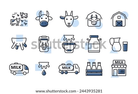 Milk vector icons set. Dairy products sign. Graph symbol for cooking web site and apps design, logo, app, UI