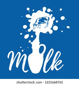 Milk vector illustration. Jug of milk. Drop and splash of milk. Natural cow's milk. 