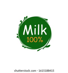 Milk vector logo template. Isolated drink and food shake. Green organic icon. Cow milk symbol. Modern natural design. Eco vegan sign.  Fashion print for clothes, cards, picture banner for websites. 