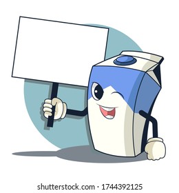 milk vector mascot illustration with white board, vector icon illustration