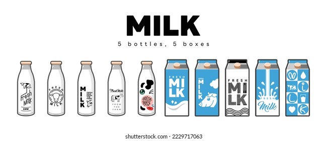 Diseño gráfico de clipart de colección de conjuntos de vector de leche