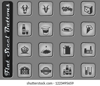 Milk vector web icons on the flat steel buttons