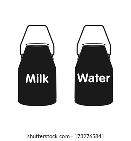 Milk and water can icon. Black and white vector illustration old milk cans.