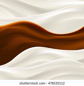 Milk Wave With Chocolate Syrup Fresh Delicious Yogurt Splash Vector Illustration