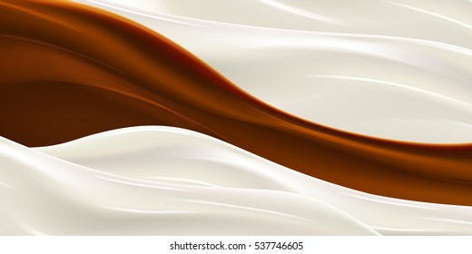 Milk Wave With Chocolate Syrup Fresh Delicious Yogurt Splash Vector Illustration