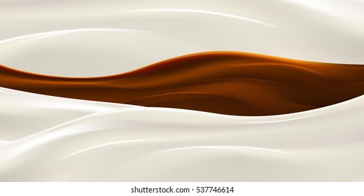 Milk Wave With Chocolate Syrup Fresh Delicious Yogurt Splash Vector Illustration