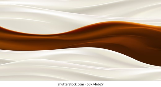 Milk Wave With Chocolate Syrup Fresh Delicious Yogurt Splash Vector Illustration