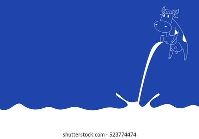 Milk wave with cute cow who pours milk. Vector