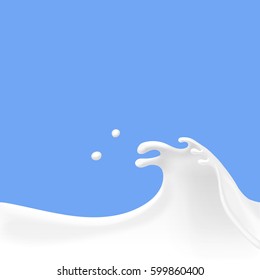 Milk wave on blue background. Splash of yogurt cream vector illustration. Vector