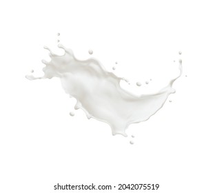 Milk Wave Splash With Splatters And White Drops. Realistic Vector Swirls Of Liquid Cream, Yogurt Or Creamy Drink, Sauce Or Milkshake Cocktail, Abstract 3d Splatter Of Dairy Food Or White Paint