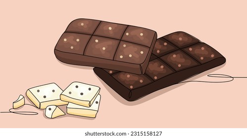 Milk, white and dark chocolate. Chocolate for every taste. World Chocolate Day. One line drawing for different uses. Vector illustration.