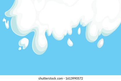 Milk white drop in 3d style on blue background. Milk drop for concept design. Motion design. Vector symbol. Yogurt liquid texture. Water drop vector icon. Natural food. Milk splash. Isolated design.
