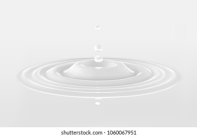 Milk or white liquid drop, ripple surface. Cream circle with falling droplet. Yogurt or milk splash. Vector.