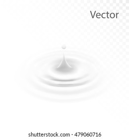 milk or white liquid drop, ripple surface. Cream circle with falling droplet. Yogurt made by gradient mesh tool. isolated. vector. 3d illustration.
