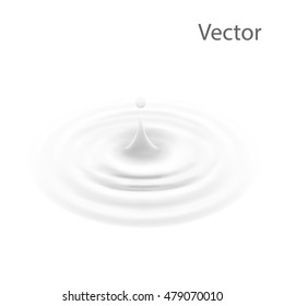 milk or white liquid drop, ripple surface. Cream circle with falling droplet. Yogurt made by gradient mesh tool. isolated. vector. 3d illustration.