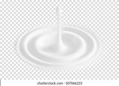 Milk Or White Liquid Drop, Ripple Surface. Cream Circle With Falling Droplet. Yogurt Made By Gradient Mesh Tool. Isolated. Vector. 3d Illustration.