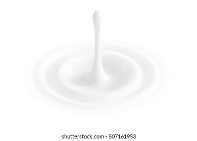 milk or white liquid drop, ripple surface. Cream circle with falling droplet. Yogurt made by gradient mesh tool. isolated. vector. 3d illustration.