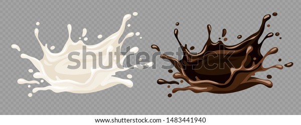 牛乳ヨーグルトとチョコレートの食べ物のスプラッシュ 透明なグリッド背景に簡単な甘い液体のスプレーと滴 Eps10のベクターイラスト のベクター画像素材 ロイヤリティフリー