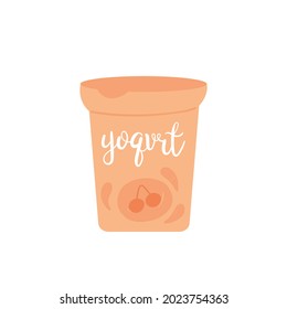 Milk yogurt with berries and fruits, organic farm food production vector illustration. Cartoon healthy yoghurt in plastic packaging, fresh dairy product isolated on white