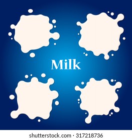 Milk or yogurt blots set, isolated. Milk splashes collection, vector illustration.