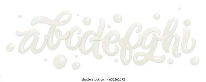 Milk, yogurt or cream alphabet set  isolated on white background. Dairy design element. Vector font for packaging design.