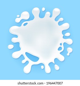 Milk, Yogurt Or Cream Blot. White Smudge On Blue Background.