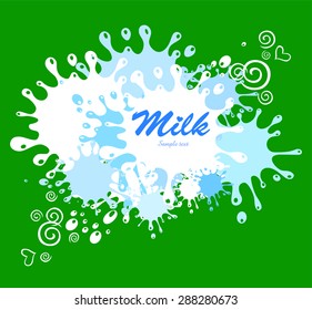 Milk, yogurt or cream blot. White smudge on green background.