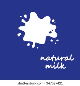 Milk, yogurt or cream blot. White smudge on blue background