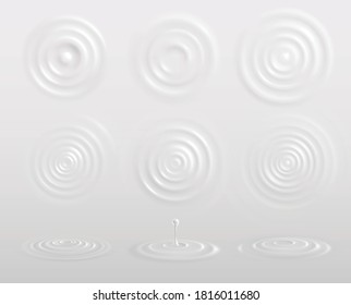 Milk yogurt or cream circles white realistic composition with drops waves top view and sideways vector illustration