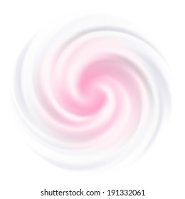 Milk, Yogurt, Cream or cosmetics product Curl with pink center background. White swirl.