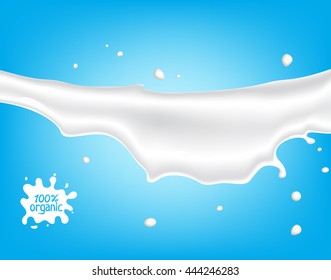 Milk, yogurt, cream or juice splashing. White smudges splashes drops on blue background. Vector illustration