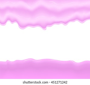 Milk, yogurt, cream or juice splashing. Pink smudges splashes drops on blue background. Vector illustration