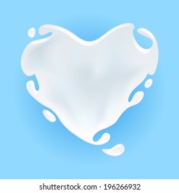 Milk, Yogurt Or Cream Splash Shaped In Heart Form.